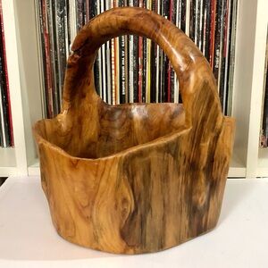 Vintage hand carved burl wood basket